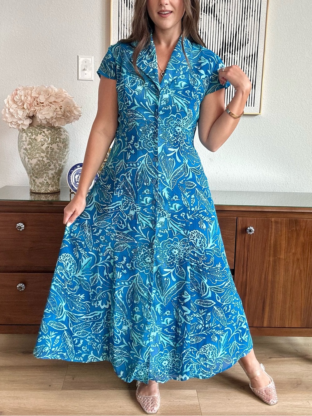 Coldwater Creek Teal and Turquoise Floral Maxi Dress